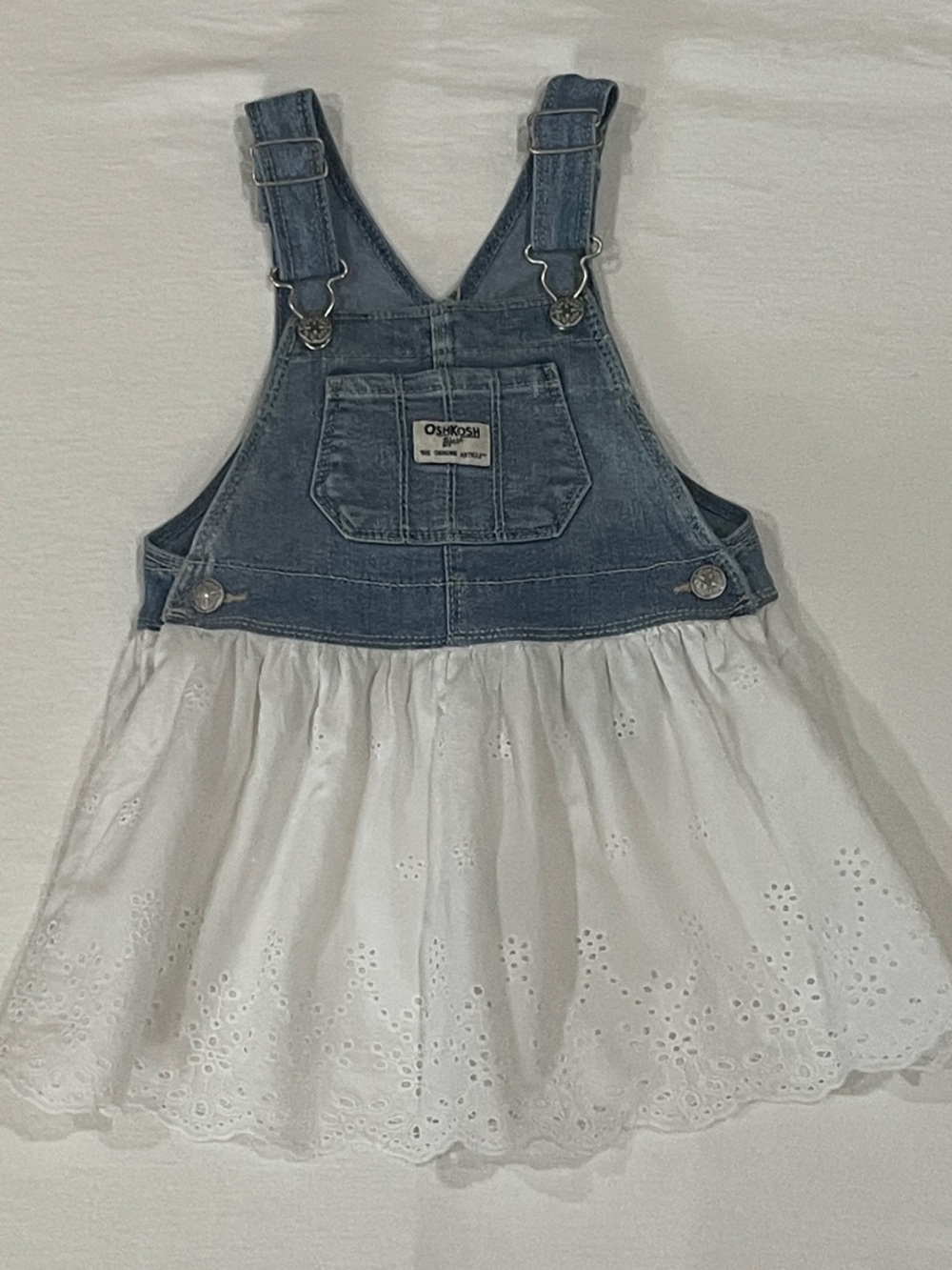 OshKosh B'gosh Denim Bib Overall Dress with White Eyelet Skirt